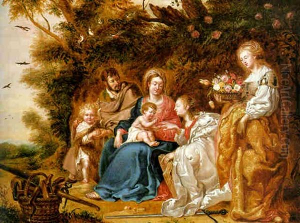 The Mystic Marriage Of Catherine Of Alexandria With Ss. Joseph And Dorothea And The Infant St. John The Baptist Oil Painting by Jan Van Balen