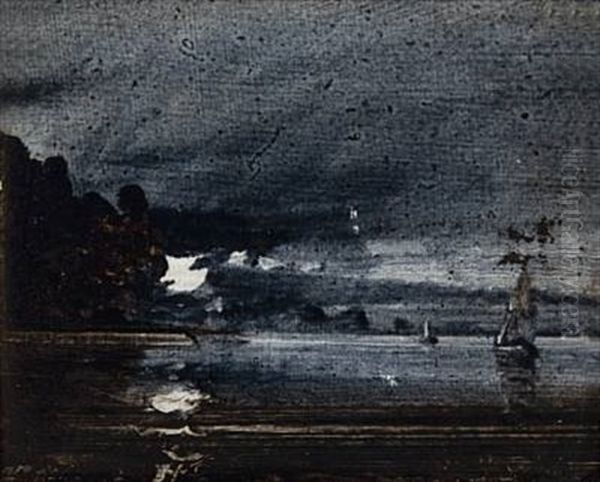 Seilbater I Maneskinn Oil Painting by Peder Balke