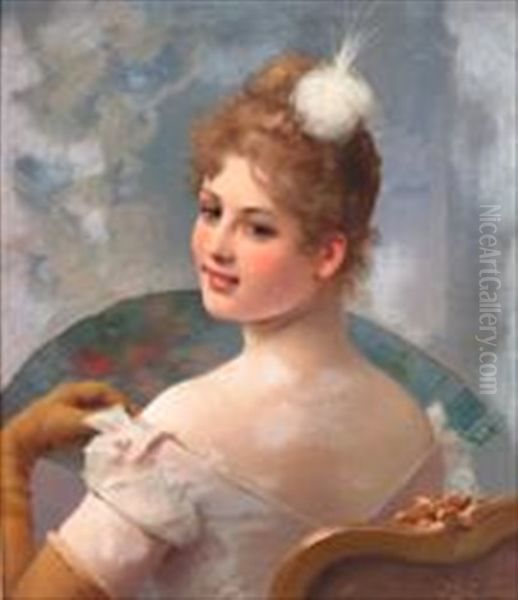 Portrait Of A Young Lady Oil Painting by Jules Frederic Ballavoine