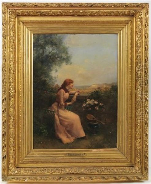 Jeune Femme Assise Devant Une Terrasse Oil Painting by Jules Frederic Ballavoine