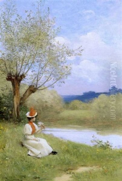By The River Oil Painting by Jules Frederic Ballavoine