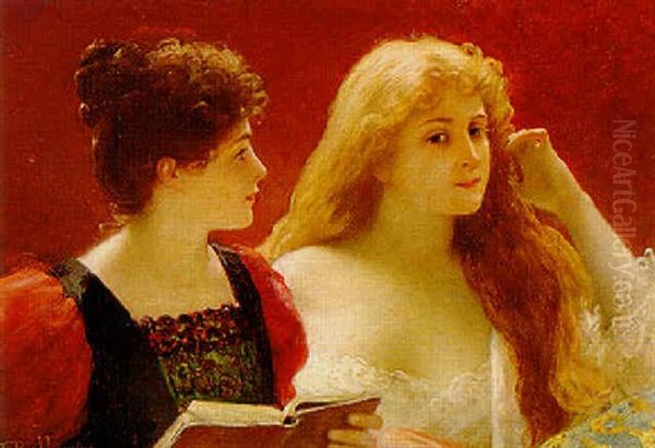 L'heure De La Lecture Oil Painting by Jules Frederic Ballavoine