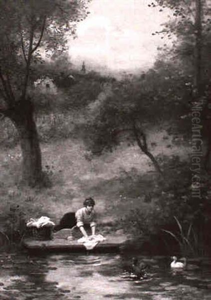 Lavandiere Oil Painting by Jules Frederic Ballavoine