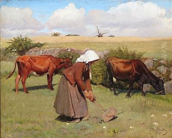 Kirstine Flytter Koer Oil Painting by Otto Petersen Balle