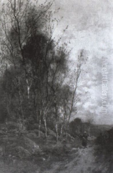 Reisigsammlerin Auf Einem Gebirgsweg Vor Abendlichem Himmel Oil Painting by Pierre-Ernest Ballue