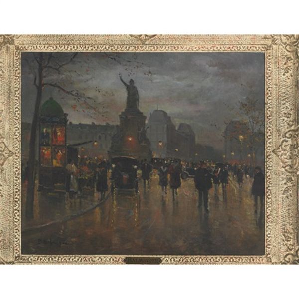 A Square In Paris Oil Painting by Paul-Marcel Candies Balmigere