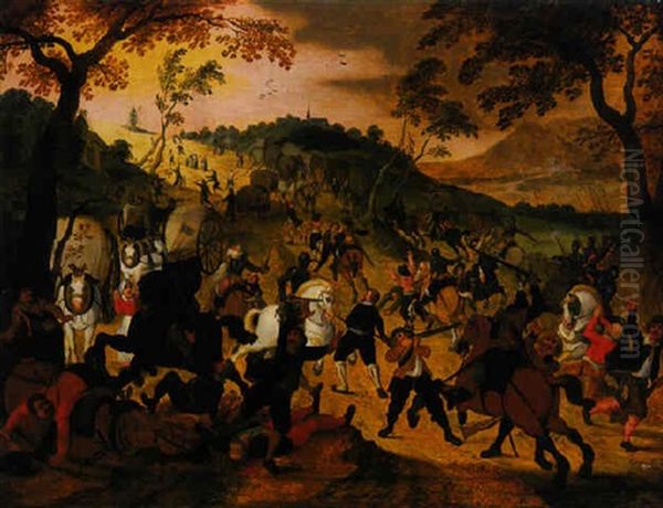 Wegelagerer Uberfallen Einen Wagenzug Oil Painting by Pieter Balten