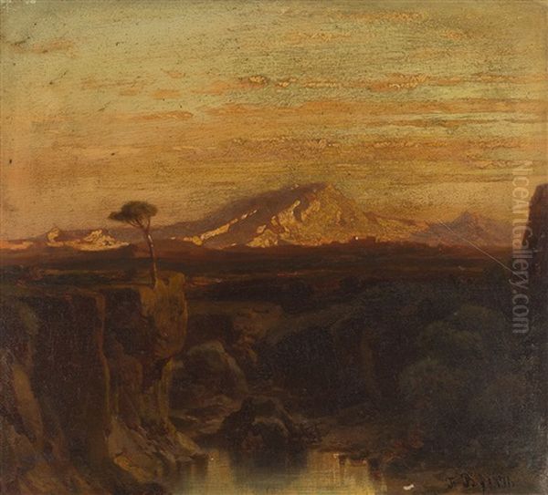 Sudliche Landschaft Bei Untergehender Sonne Oil Painting by Fritz Bamberger