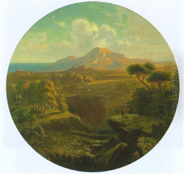 Kustenlandschaft Mit Der Ruine Eines Griechischen Tempels Oil Painting by Fritz Bamberger