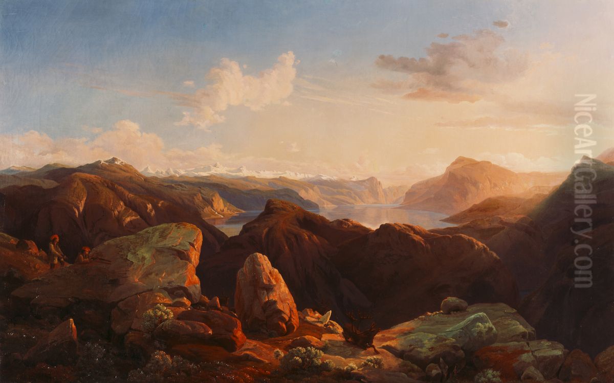 Gebirgslandschaft Oil Painting by Fritz Bamberger