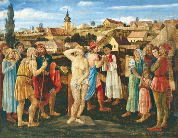 On The Pillory Oil Painting by Jozsef Banati Sverak