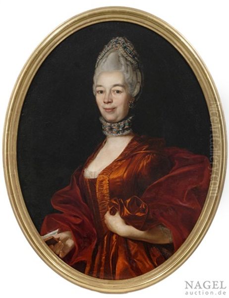 Bildnis Einer Adeligen Dame In Rotem Kleid Mit Einem Buchlein In Der Rechten Hand Oil Painting by Angelo Banchero