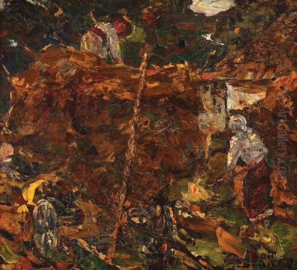 Stransul Fanului Oil Painting by Octav Bancila