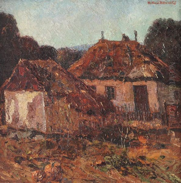 Yard With Pumpkins Oil Painting by Octav Bancila