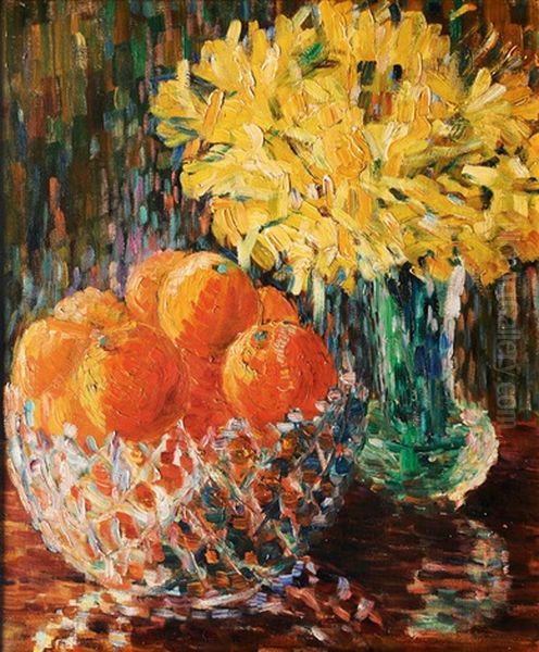 Oranges And Daffodils Oil Painting by Alma del Banco