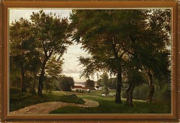 Overlooking Bagsvaerd Lake Oil Painting by Vilhelmine Marie Bang