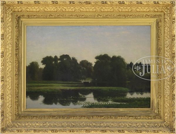 Landscape With Lily Pond & Bridge Oil Painting by Edward Mitchell Bannister