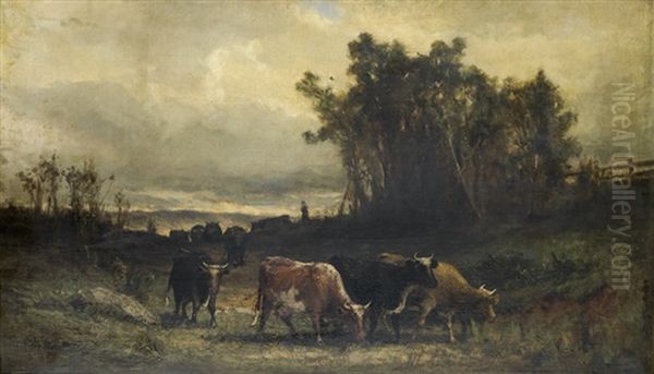 Untitled (cow Herd In Pastoral Landscape) Oil Painting by Edward Mitchell Bannister