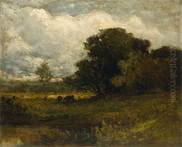 Untitled (rhode Island Landscape With Cows) Oil Painting by Edward Mitchell Bannister