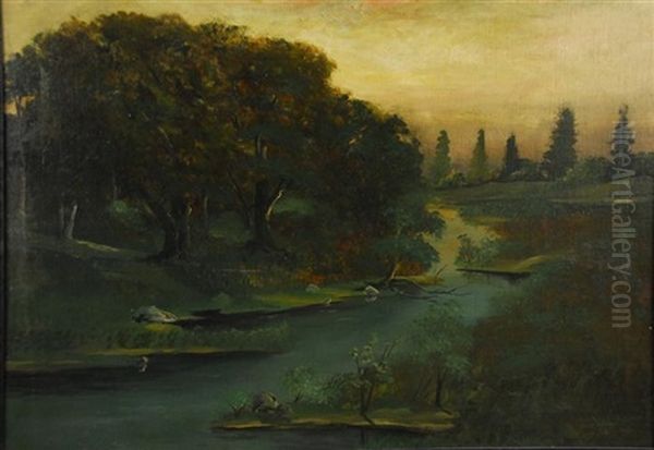 River Landscape At Sunset Oil Painting by Edward Mitchell Bannister