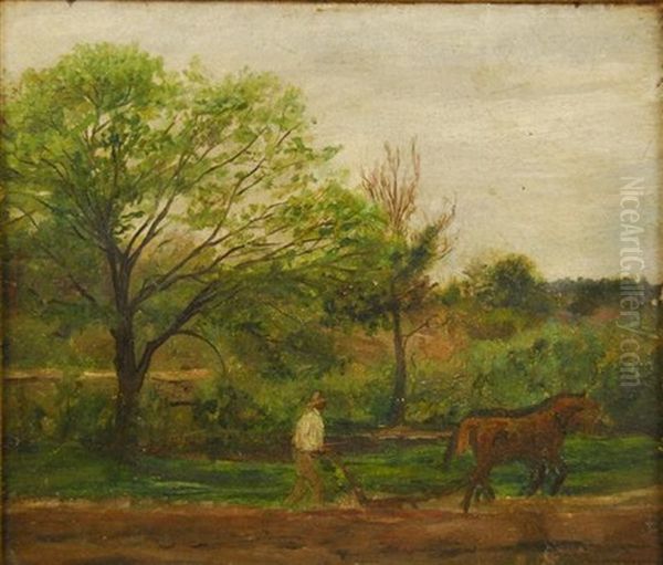 Man Plowing Oil Painting by Edward Mitchell Bannister