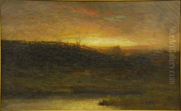 Sunset Over The Marsh Oil Painting by Edward Mitchell Bannister