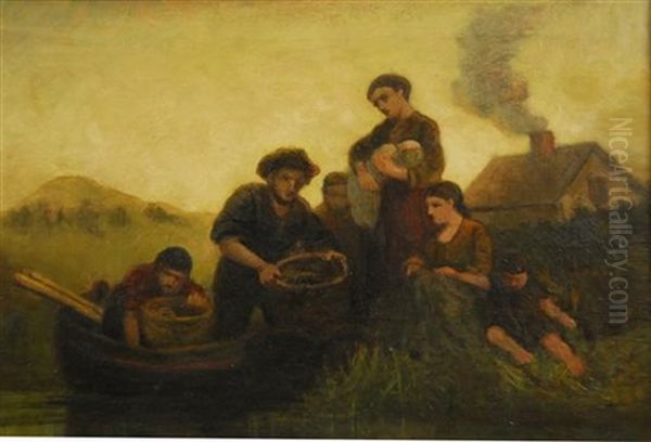 Fishing Folk, King Phillip Rock, Mount Hope Oil Painting by Edward Mitchell Bannister