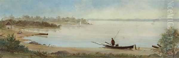 Fishermen On The Shoreline Oil Painting by Edward Mitchell Bannister