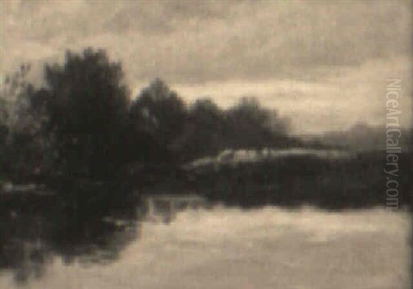 Cattle By A River Oil Painting by Edward Mitchell Bannister