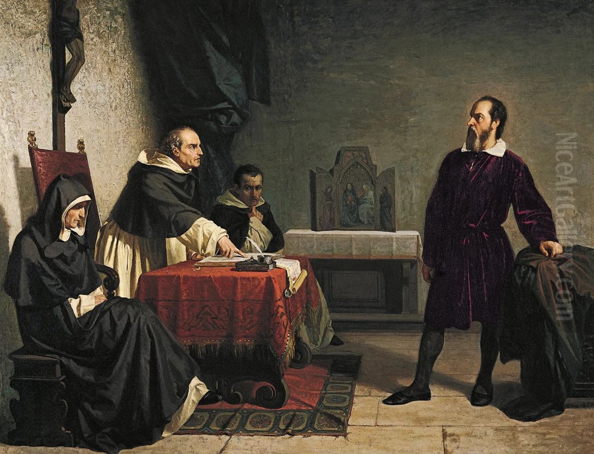 Galileo Facing The Roman Inquisition Oil Painting by Cristiano Banti