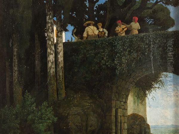 Serenade On The Bridge Oil Painting by Carl Bantzer