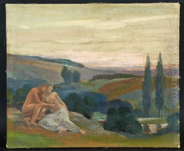 Liebespaar In Toskanischer Landschaft (+ Studie, Verso) Oil Painting by Carl Bantzer