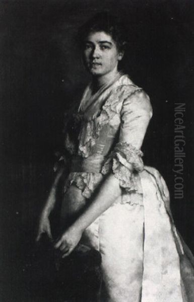 Junge Frau In Weisem Atlasgewand Mit Spitzen Oil Painting by Carl Bantzer