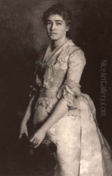 Three Quarter Length Portrait Of A Woman In A White Gown Oil Painting by Carl Bantzer