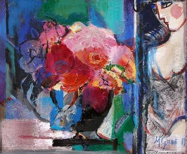Mathilde - Bouquet De Roses Auvase Oil Painting by Mathilde Ade