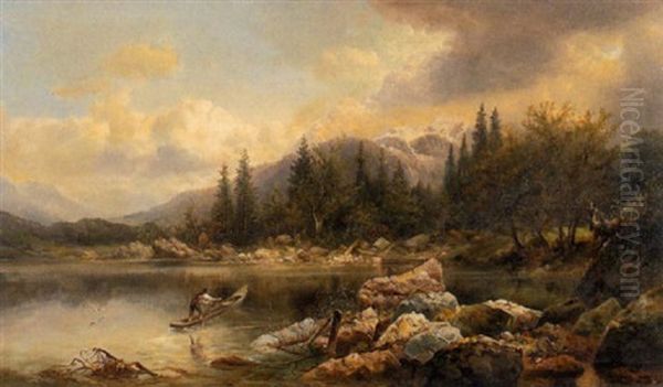 Gebirgsee Oil Painting by Emil Barbarini
