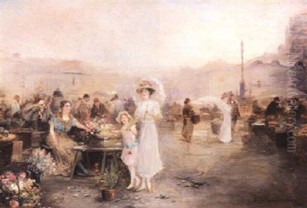 Blumenmarkt Oil Painting by Emil Barbarini
