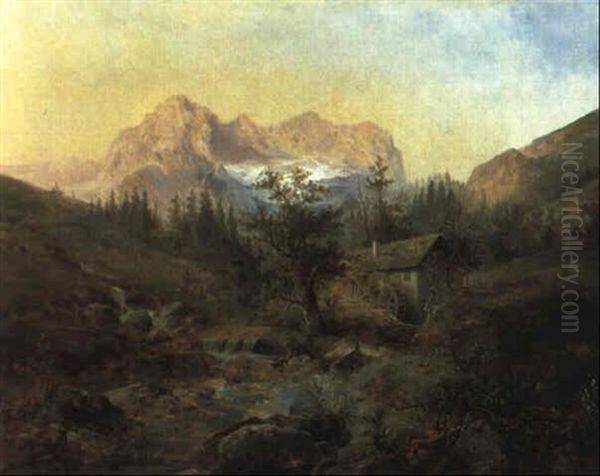 Motiv Aus Der Obersteiermark Mit Dem Dachstein Oil Painting by Emil Barbarini