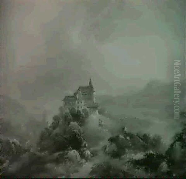 Schloss In Gebirgiger Landschaft Oil Painting by Emil Barbarini