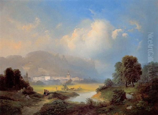 Blick Auf Hallein (?) Oil Painting by Franz Barbarini