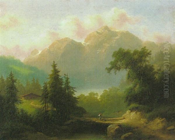 Gebirgssee Oil Painting by Gustav Barbarini