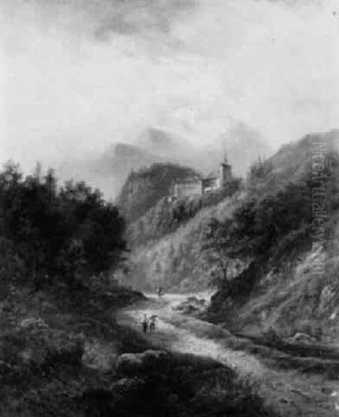 Burg Im Hochgebirge Oil Painting by Gustav Barbarini