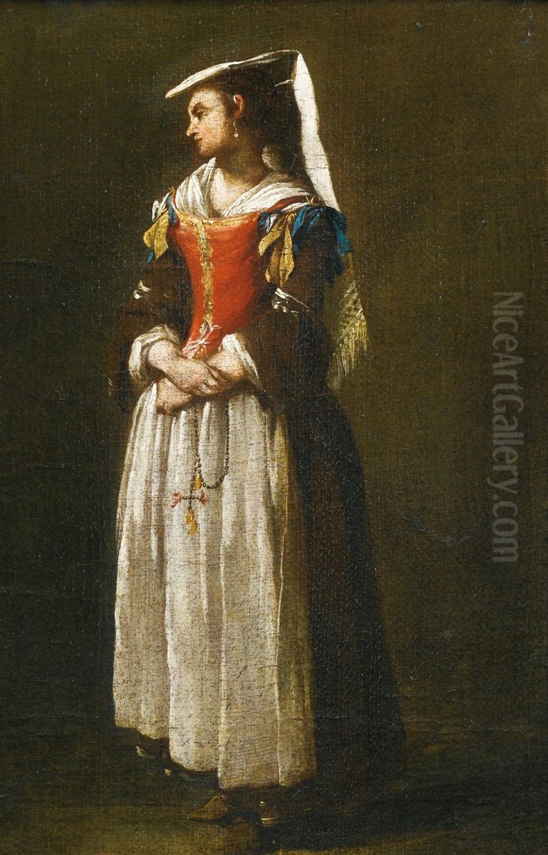 A Young Woman Dressed In Neapolitan Fashion Oil Painting by Jean Barbault
