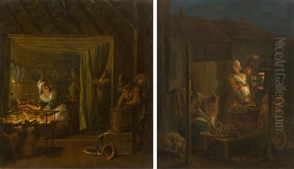 Pair Of Works: Kitchen Scenes Oil Painting by Pieter Barbiers the Elder