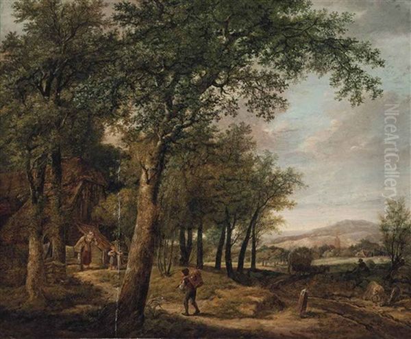 A Wooded Landscape With A Traveller Returning To A Cottage Oil Painting by Pieter Barbiers