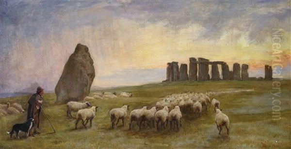 Returning Home, Stonehenge, Wiltshire Oil Painting by Edgar Barclay