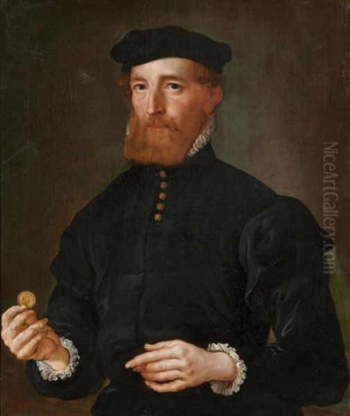 Portrat Eines Edelmannes Mit Einer Munze Oil Painting by Dirck Barendsz.