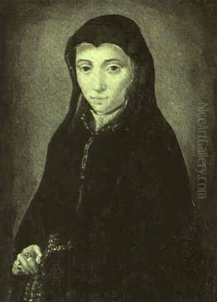 Portrait Of A Lady (margaret Of Austria?) Clutching A Rosary Oil Painting by Dirck Barendsz.