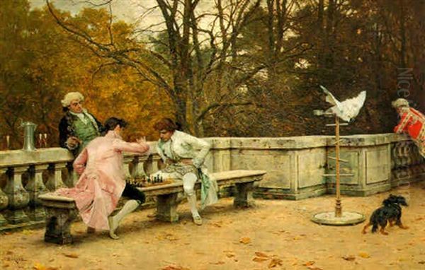 Le Jeu D'echecs Sur La Terrasse Oil Painting by Charles Bargue