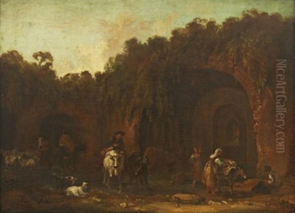 Ruinlandskap Med Rastande Figurer Oil Painting by Benjamin Barker